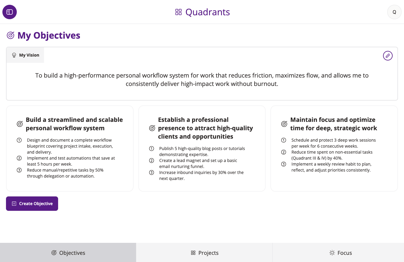 Quadrants Objectives